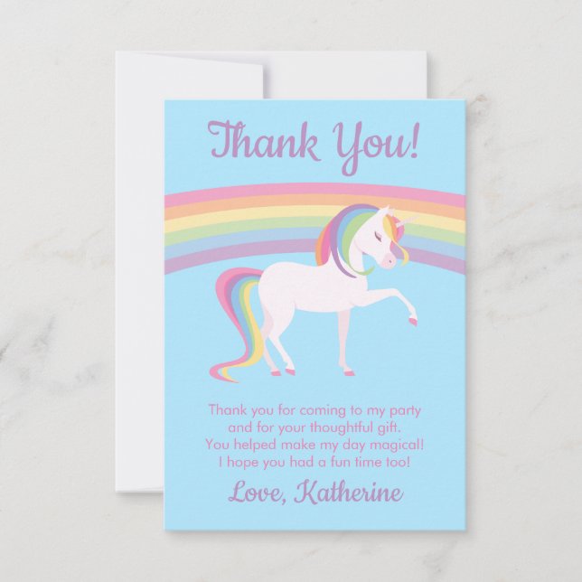 Rainbow Unicorn Thank You Card (Front)