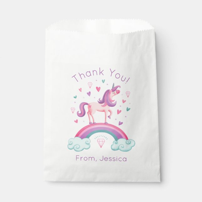 Rainbow Unicorn Thank You Favour Bag (Front)