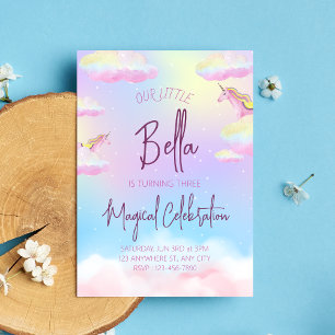 Rainbow Unicorn Third Birthday Party Invitation