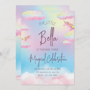 Rainbow Unicorn Third Birthday Party Invitation