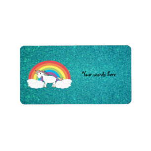 Rainbow unicorn turquoise glitter label