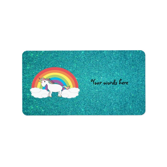 Rainbow unicorn turquoise glitter label (Front)