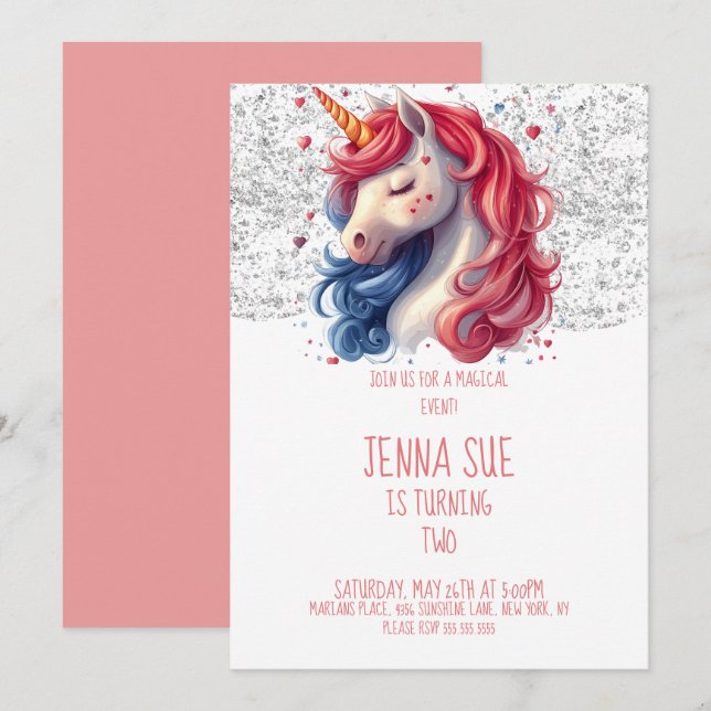 Rainbow Unicorn Valentines Day Party Invitation (Front/Back)