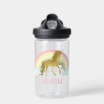 Rainbow Unicorn Water Bottle<br><div class="desc">Gold Rainbow Unicorn personalised design.</div>