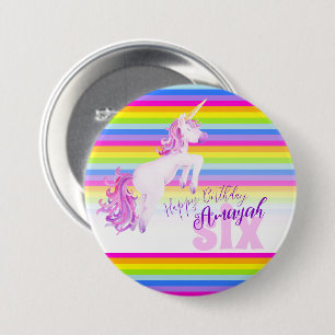 Rainbow unicorn watercolor art age six button