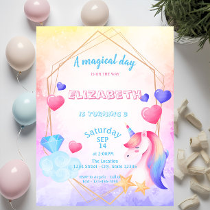 Rainbow Unicorn, Watercolor Birthday Invitation