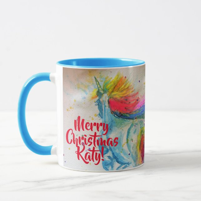 Rainbow Unicorn Watercolor Christmas Painting Mug (Left)