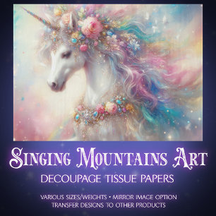  Rainbow Unicorn Watercolor Decoupage  Tissue Paper