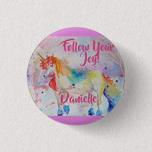 Rainbow Unicorn Watercolor Pink Badge