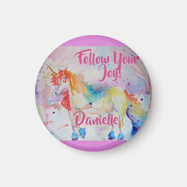 Rainbow Unicorn Watercolor Pink Magnet (Front)