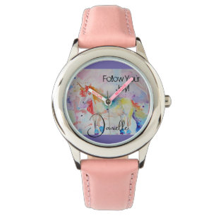 Rainbow Unicorn Watercolor Purple Cute Kids Watch