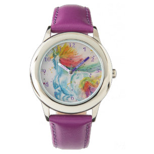 Rainbow Unicorn Watercolor Purple Girls Love Watch