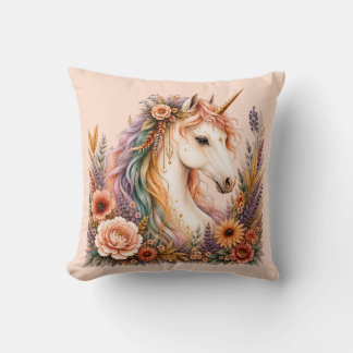 Rainbow Unicorn Watercolor Soft Peach Cushion