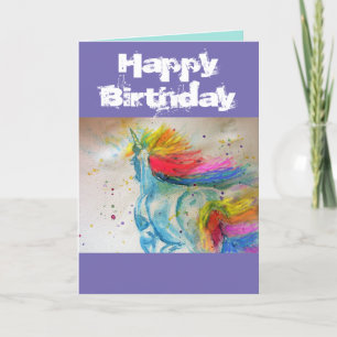 Rainbow Unicorn Watercolor Whimsical art Card