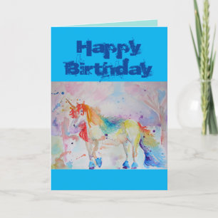Rainbow Unicorn Watercolor Whimsical Card