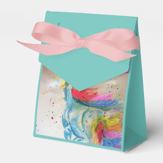 Rainbow Unicorn Watercolour Party Cake Favour Box (Front Side)