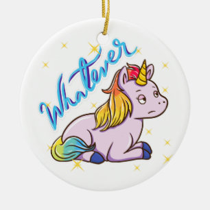 Rainbow Unicorn Whatever Holiday Ceramic Ornament