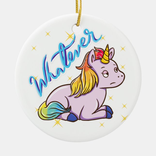Rainbow Unicorn Whatever Holiday Ceramic Ornament (Front)