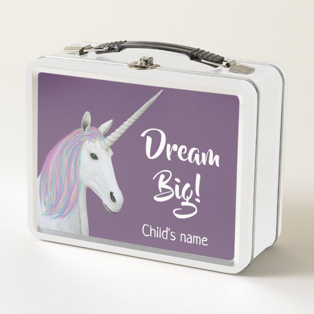 Rainbow Unicorn White Purple Customised Lunchbox (Front)