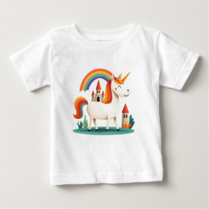 Rainbow Unicorn with Castle – Cute Kids Fantasy Baby T-Shirt
