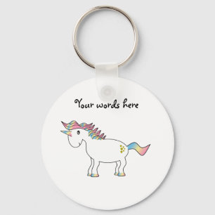 Rainbow unicorn with gold hearts key ring