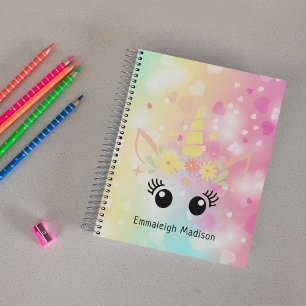 Rainbow Unicorn with Hearts Monogrammed Notebook
