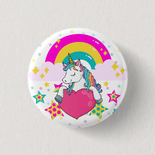Rainbow Unicorn with Stars 3 Cm Round Badge