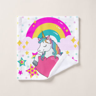 Rainbow Unicorn with Stars Bath Towel Set