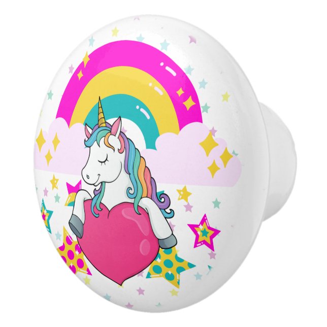 Rainbow Unicorn with Stars  Ceramic Knob (Right)