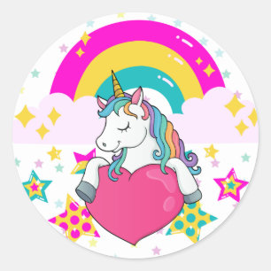 Rainbow Unicorn with Stars  Classic Round Sticker