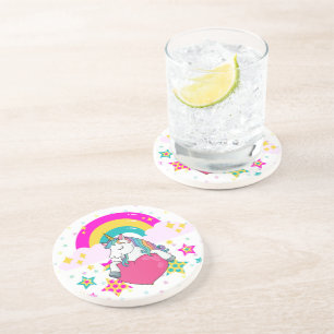 Rainbow Unicorn with Stars Coaster