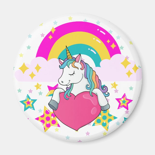Rainbow Unicorn with Stars   Magnet (Front)