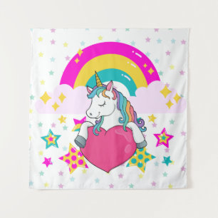 Rainbow Unicorn with Stars   Tapestry