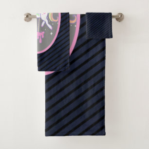 Rainbow Unicorn with striped back Bath Towel Set