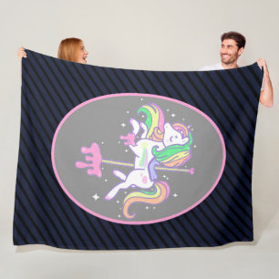 Rainbow Unicorn with striped back Fleece Blanket