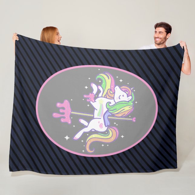 Rainbow Unicorn with striped back Fleece Blanket (In Situ)
