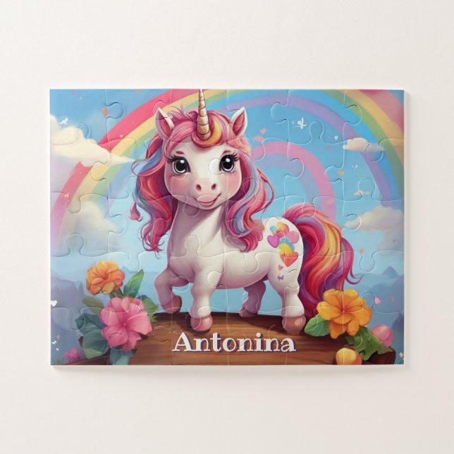 Rainbow Unicorn Wonders Personalised Jigsaw Puzzle (Horizontal)