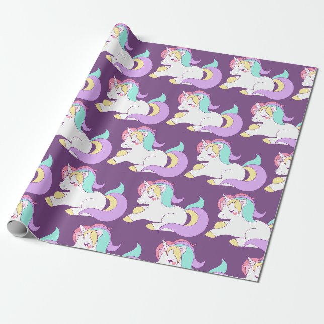 Rainbow unicorn wrapping paper (Unrolled)
