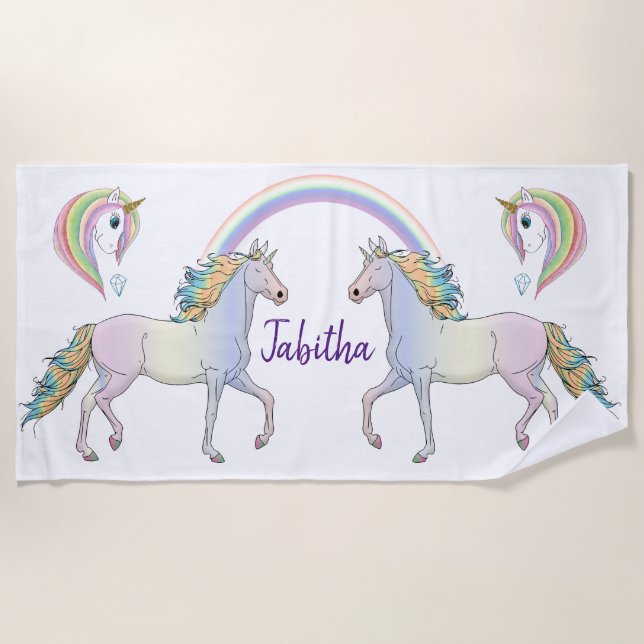 Rainbow Unicorns Beach Towel (Front)