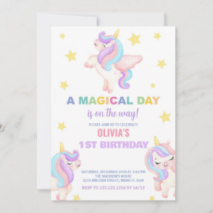 Rainbow Unicorns Birthday Invitations