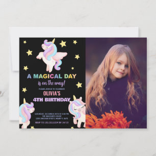 Rainbow Unicorns Birthday Invitations with photo