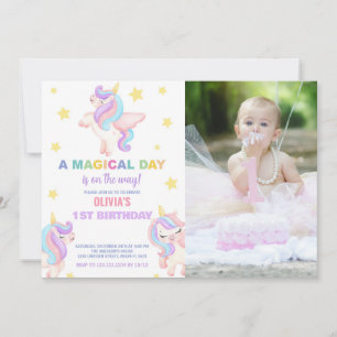 Rainbow Unicorns Birthday Invitations with photo