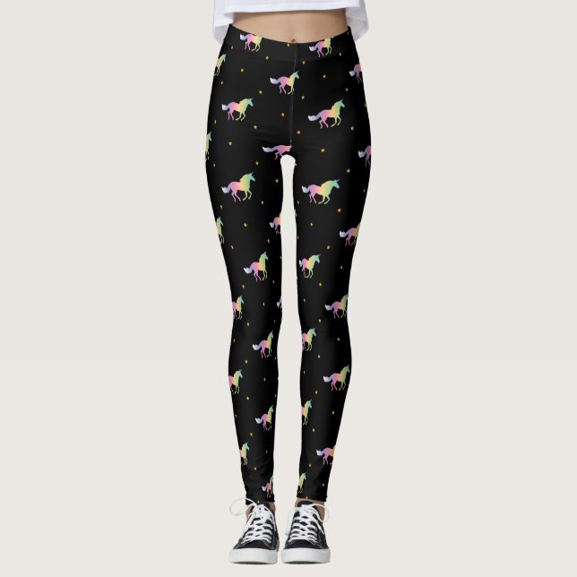 Rainbow Unicorns & Gold Star Pattern Leggings (Front)