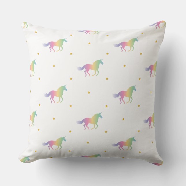 Rainbow Unicorns & Gold Stars Pattern Cushion (Front)