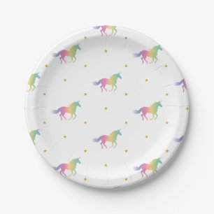 Rainbow Unicorns & Gold Stars Pattern Paper Plate