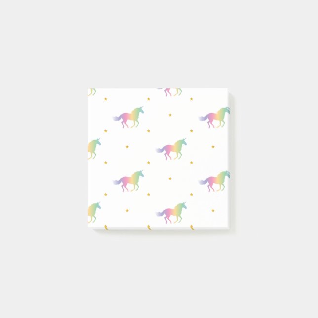 Rainbow Unicorns & Gold Stars Pattern Post-it Notes (Front)