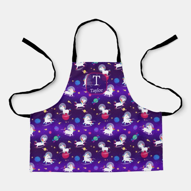 Rainbow Unicorns In Space Purple Ombre Apron (Front)