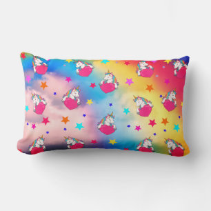 Rainbow Unicorns In The Clouds Lumbar Pillow