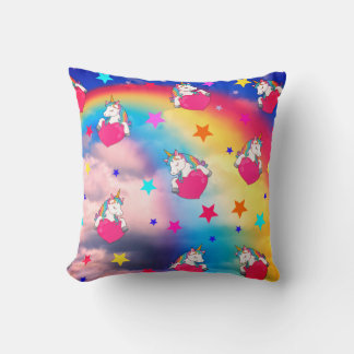 Rainbow Unicorns In The Clouds Throw Pillow