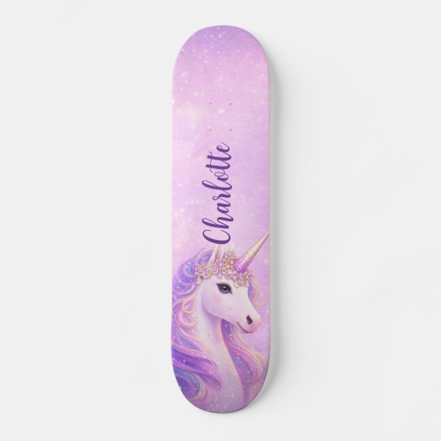 Rainbow Unicorns Purple Pink Personalized  Skateboard (Front)